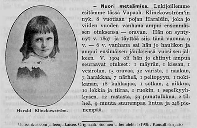 Harald Klinkowström ampui jo viisivuotiaana oravan