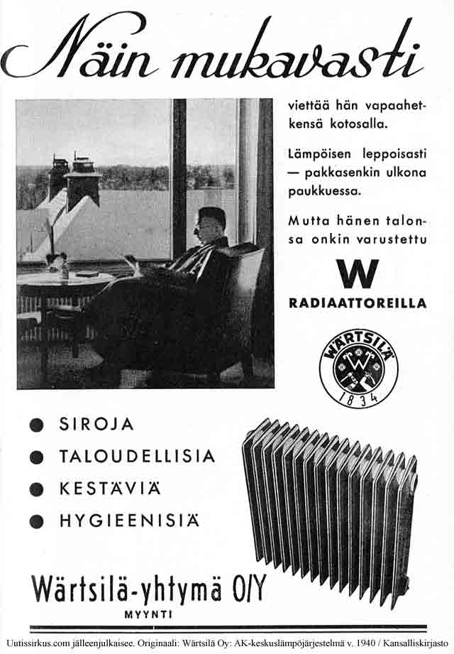 Mukavasti istuu mies tuolissaan vailla vilua, kun hänellä on siroja W-radiaattoreita