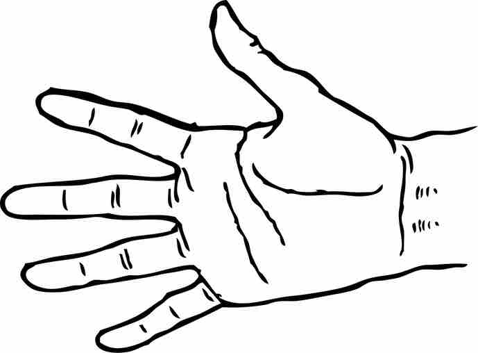 Piirroskuvassa avoin käsi soret harallaan